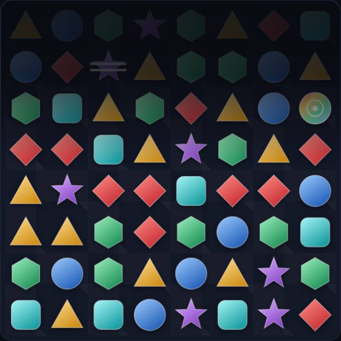 Cascade — a board of gems with a prism and a row beam among them